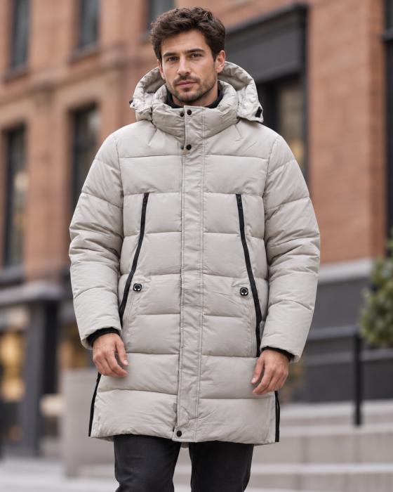 Geaca Lunga Parka Groasa Barbati Impermeabila si Anti-Vant cu Gluga Bej 2605 [3]