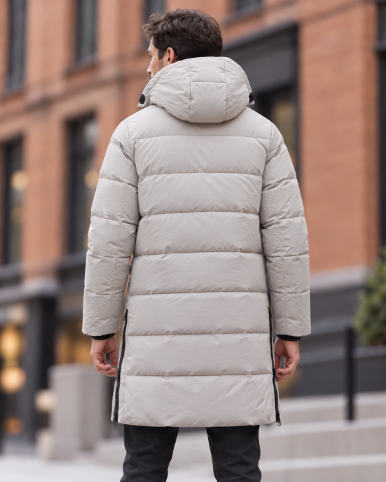 Geaca Lunga Parka Groasa Barbati Impermeabila si Anti-Vant cu Gluga Bej 2605 [5]