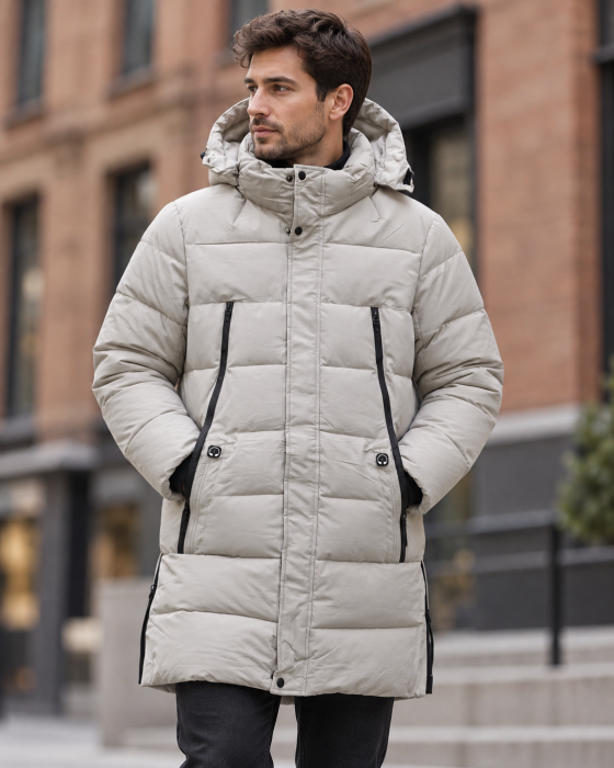 Geaca Lunga Parka Groasa Barbati Impermeabila si Anti-Vant cu Gluga Bej 2605 [4]