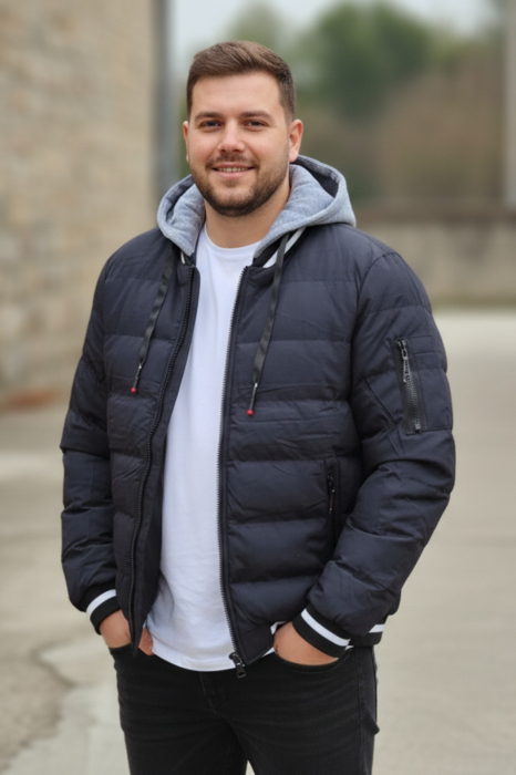 Geca Barbati Casual de Iarna cu Gluga detasabila 7457-1 bleumarin [3]