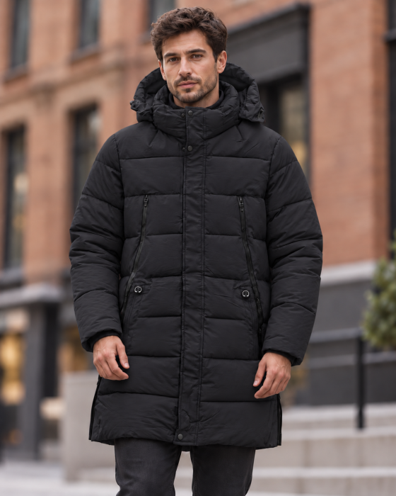 Geaca Lunga Parka Groasa Barbati Impermeabila si Anti-Vant cu Gluga Negru 2605 [5]