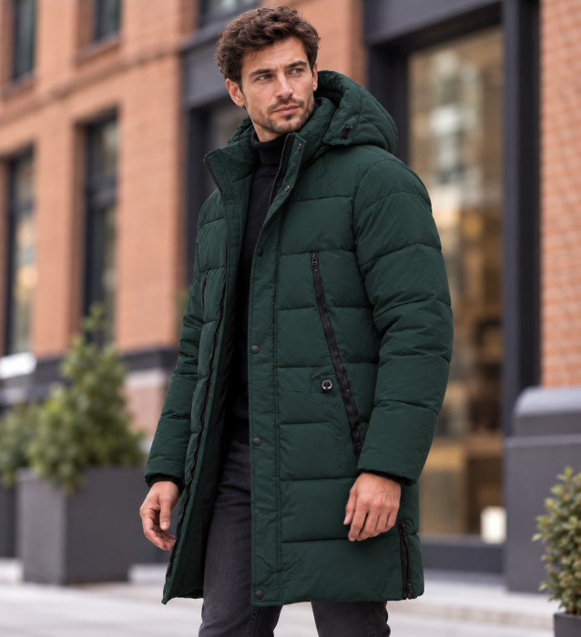 Geaca Lunga Parka Groasa Barbati Impermeabila si Anti-Vant cu Gluga Kaki 2605 [2]