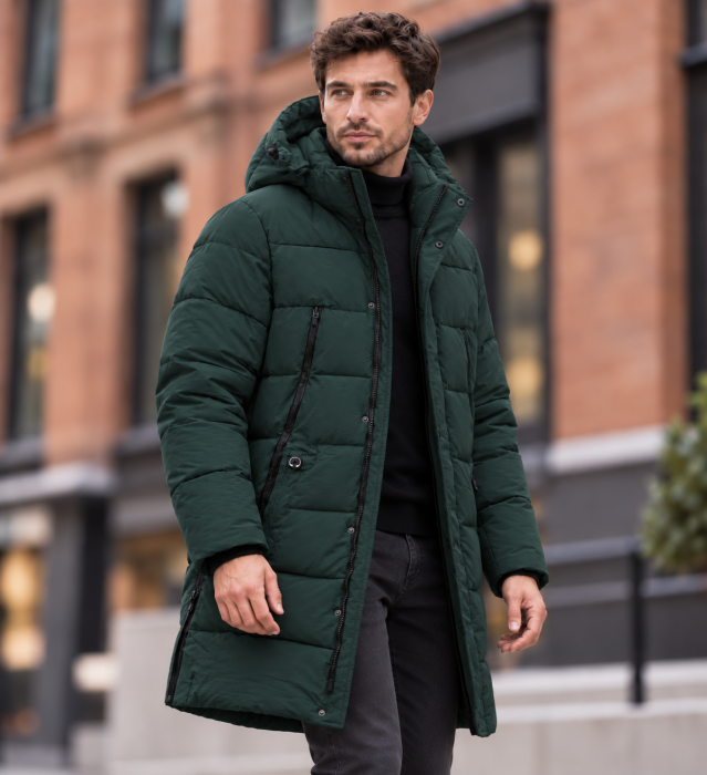 Geaca Lunga Parka Groasa Barbati Impermeabila si Anti-Vant cu Gluga Kaki 2605 [6]