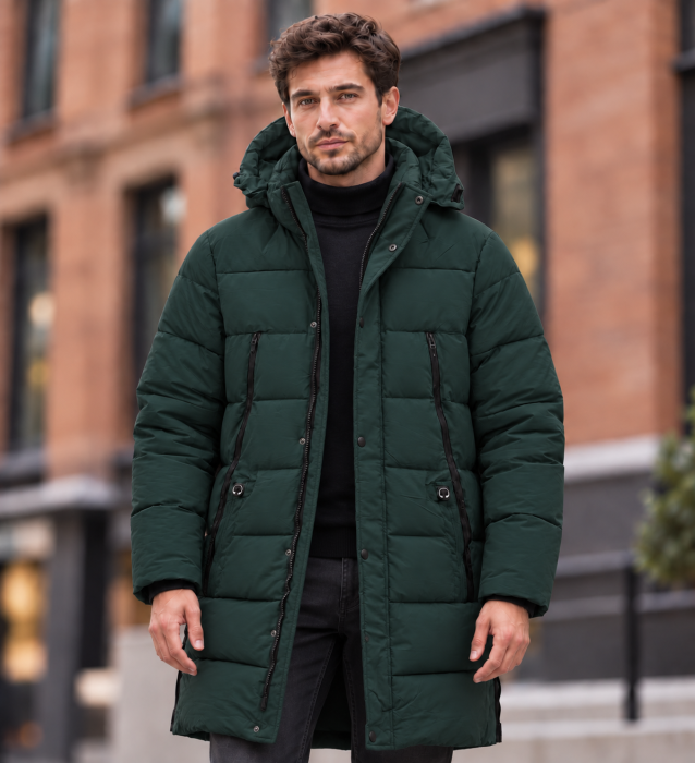 Geaca Lunga Parka Groasa Barbati Impermeabila si Anti-Vant cu Gluga Kaki 2605 [3]