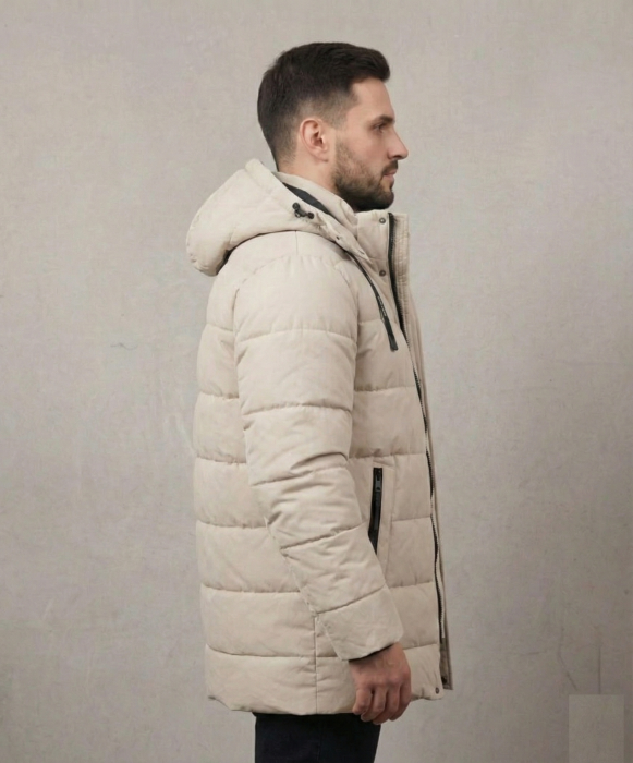 Geaca matlasata de iarna pentru barbati, calduroasa, cu gluga detasabila 7187 bej deschis [4]