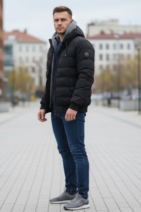 Geaca Barbati Iarna Neagra cu Gluga Detasabila 7184 negru [2]