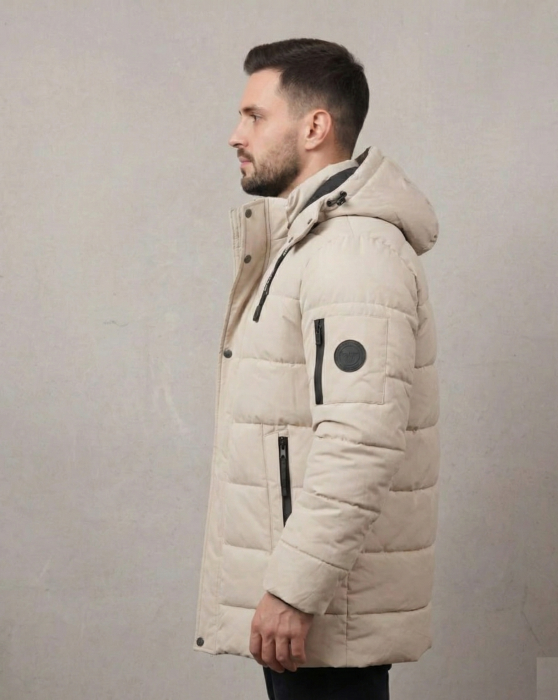 Geaca matlasata de iarna pentru barbati, calduroasa, cu gluga detasabila 7187 bej deschis [2]