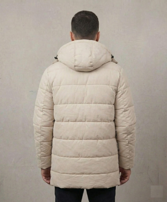 Geaca matlasata de iarna pentru barbati, calduroasa, cu gluga detasabila 7187 bej deschis [3]