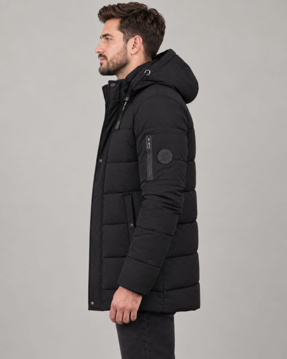 Geaca barbati matlasata neagra, cu gluga detasabila, buzunare fermoar, 7187 negru [5]