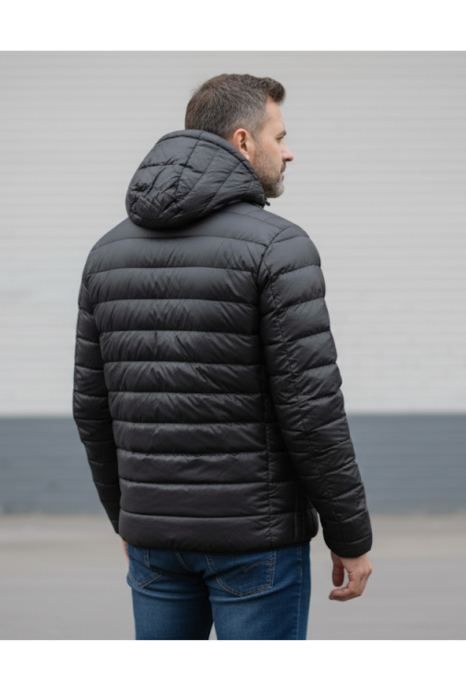Geaca fas Matlasata Barbati marime mare, cu gluga detasabila, buzunare cu fermoar negru F07 [2]