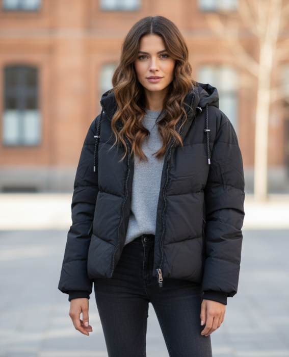 Geaca Neagra cu Gluga detasabila pentru Femei negru 8051-1 [1]