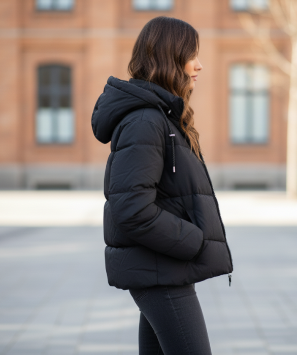 Geaca Neagra cu Gluga detasabila pentru Femei negru 8051-1 [2]