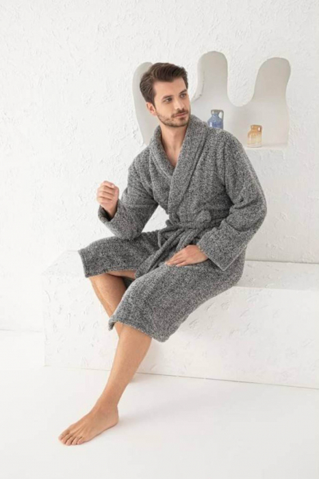 Halat barbat cocolino, material moale si pufos, cu buzunare, gri deschis, embody.ro [2]