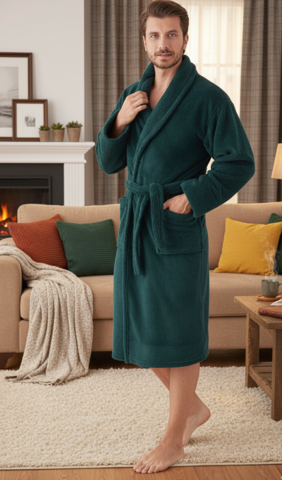 Halat barbat cocolino, material moale si pufos, cu buzunare, verde inchis [1]