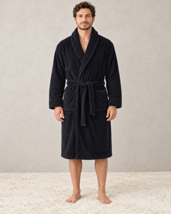 Halat barbat cocolino, material moale si pufos, cu buzunare,  negru [4]