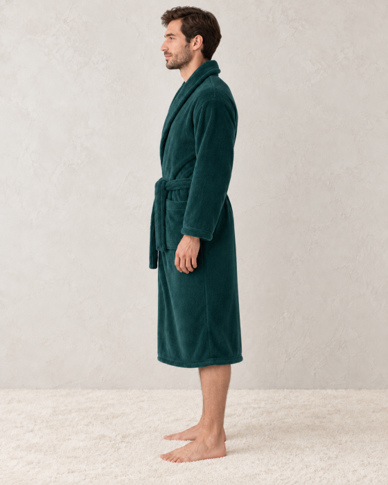 Halat barbat cocolino, material moale si pufos, cu buzunare, verde inchis [4]