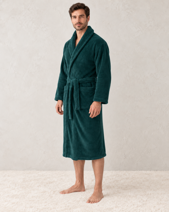 Halat barbat cocolino, material moale si pufos, cu buzunare, verde inchis [2]