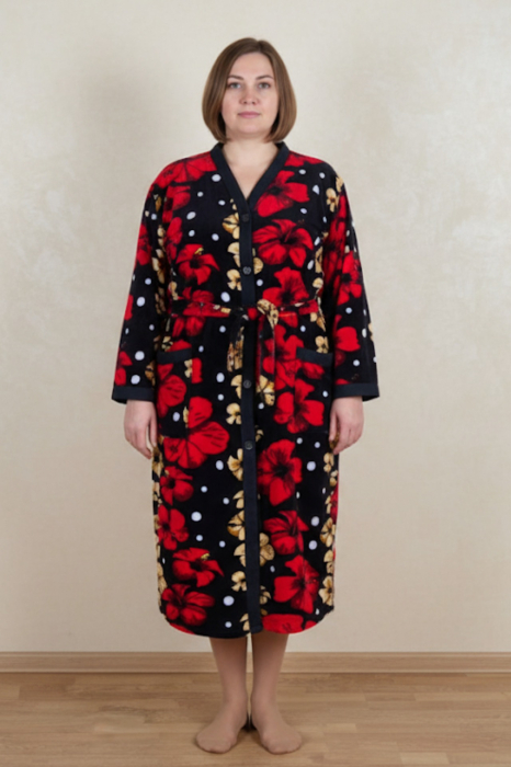 Capot de Dama Elegant din Catifea Calduroasa, Marimi Mari, cu Imprimeu Floral Vibrant [1]