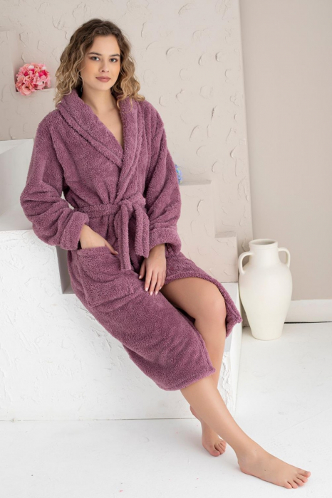 Halat dama lung cocolino, pufos si calduros, cu buzunare, mov [2]