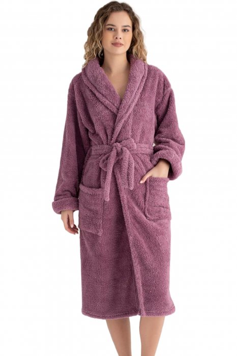 Halat dama lung cocolino, pufos si calduros, cu buzunare, mov [3]