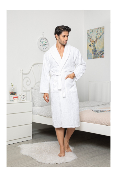 Halat de Baie Unisex din Bumbac – Confort Suprem si Eleganta Clasica alb [5]