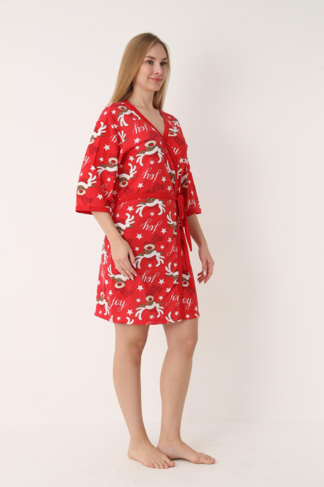 Halat de Casa Craciun Dama cu Imprimeu Ren Vesel 3/4 rosu [2]