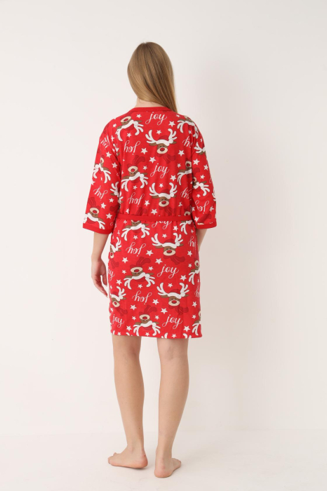 Halat de Casa Craciun Dama cu Imprimeu Ren Vesel 3/4 rosu [6]