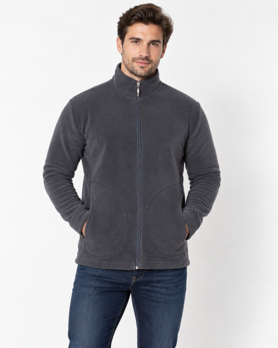 Hanorac Polar Barbati Gri Antracit, cu Fermoar Integral,  Buzunare Laterale 51 gri [3]