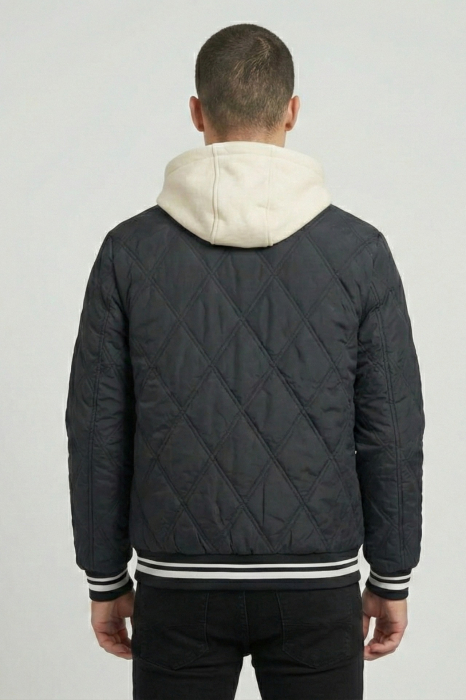 Jacheta Bomber Matlasata de Toamna-primavara cu Gluga din Material si Mansete in Dungi 62500 negru [2]