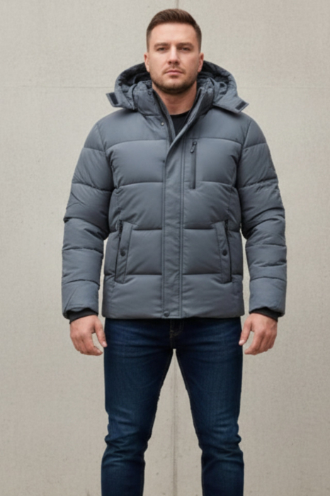 Geaca groasa de iarna pentru barbati, cu gluga detasabila 2601 gri [4]