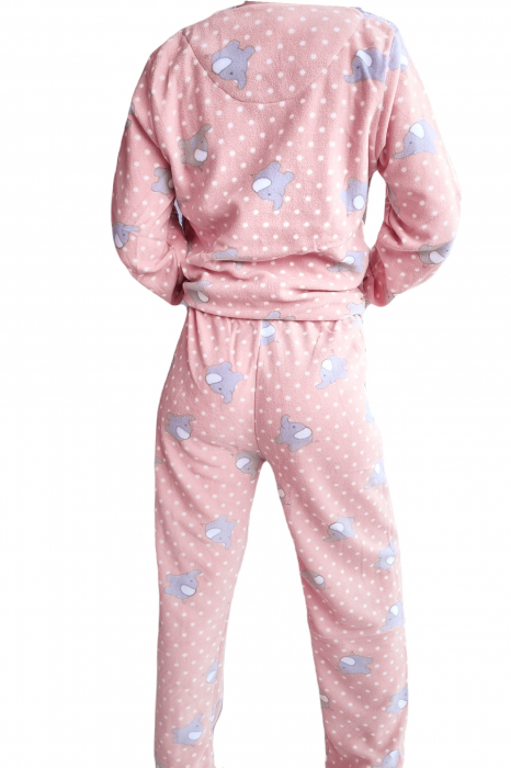 Pijama dama cocolino, pufoasa cu imprimeu Elefant, Roz/Gri [2]