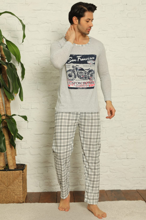 Pijama bumbac barbat, cu maneci si pantaloni lungi, model San Francisco gri [1]