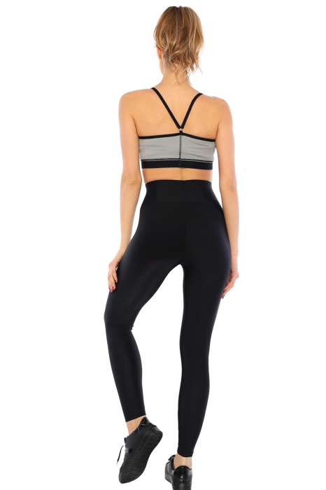 Colanti dama fitness lycra, talie inalta, elastici, Negru lucios [4]