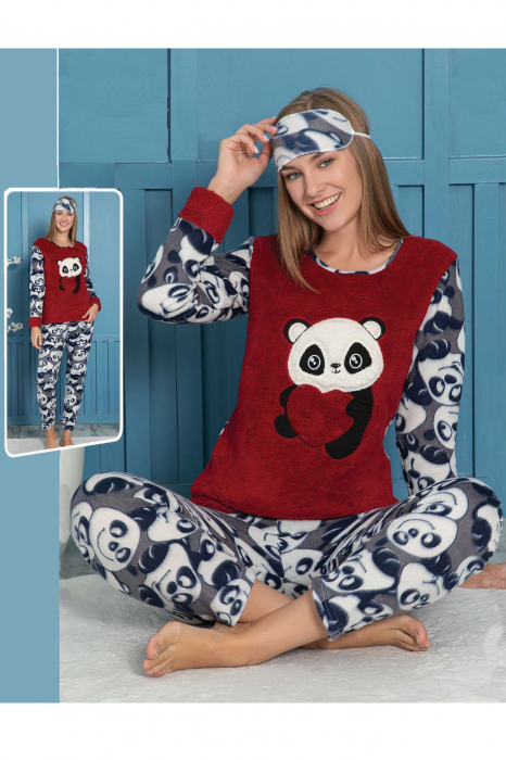Pijama dama cocolino, pufoasa cu imprimeu Ursulet panda [2]