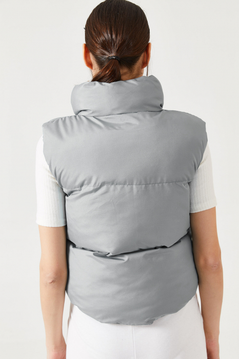 Vesta fasa dama, cu 2 fete, inchidere fermoar, guler inalt, Portocaliu/Gri, One size [4]