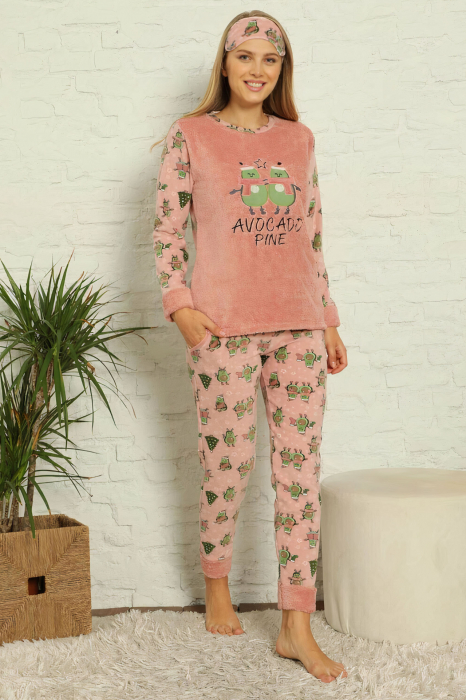 Pijama dama cocolino, pufoasa cu imprimeu Avocado, Corai [3]