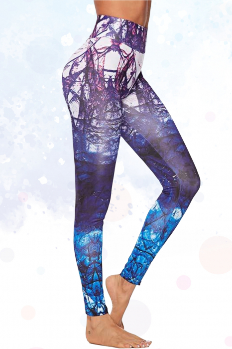 Colanti dama lycra, talie inalta, elastici, imprimeu Abstract, Mov-Roz XS [3]
