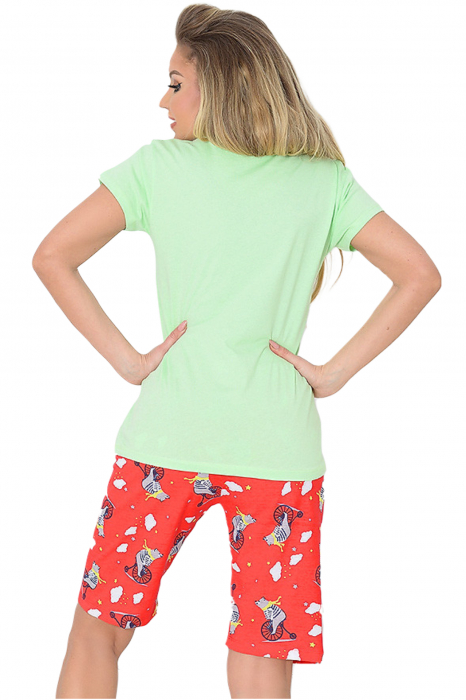 Pijama dama bumbac, confortabila, maneci scurte, imprimeu Dream, Verde [2]