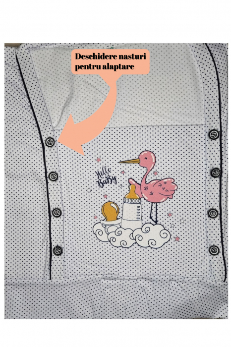 Camasa de noapte gravida, deschidere nasturi pentru alaptat, bumbac, Hello Baby [2]