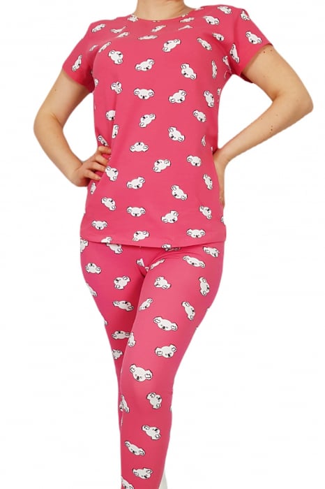 Pijama dama bumbac, confortabila, cu imprimeu Ursuleti, Roz zmeuriu [6]