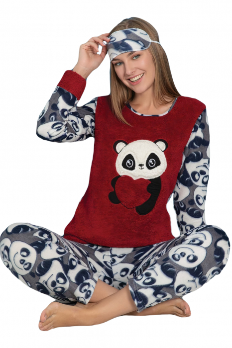 Pijama dama cocolino, pufoasa cu imprimeu Ursulet panda [6]
