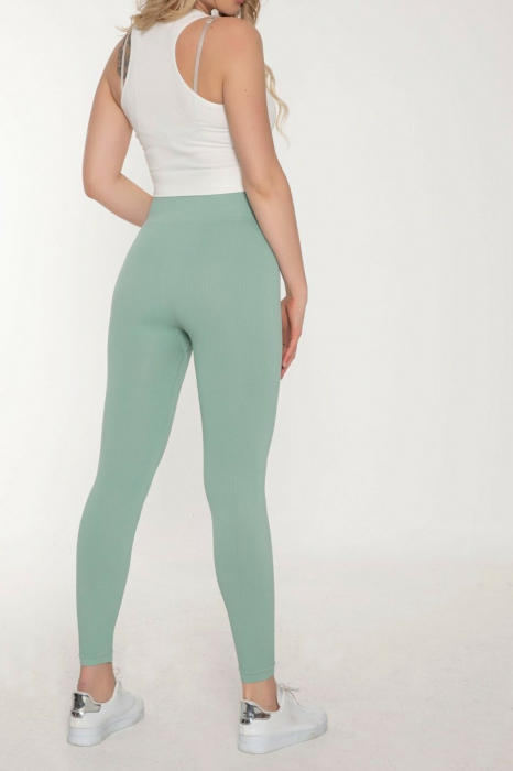 Colanti fitness lungi dama cu striatii, talie inalta, efect modelator, Verde marin [5]