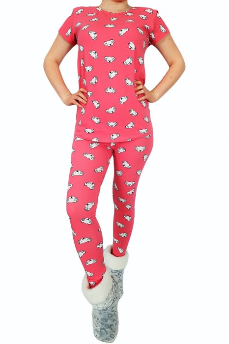 Pijama dama bumbac, confortabila, cu imprimeu Ursuleti, Roz zmeuriu [1]