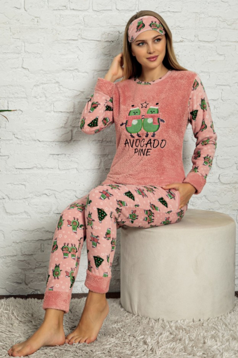 Pijama dama cocolino, pufoasa cu imprimeu Avocado, Corai [1]