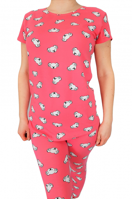 Pijama dama bumbac, confortabila, cu imprimeu Ursuleti, Roz zmeuriu [7]