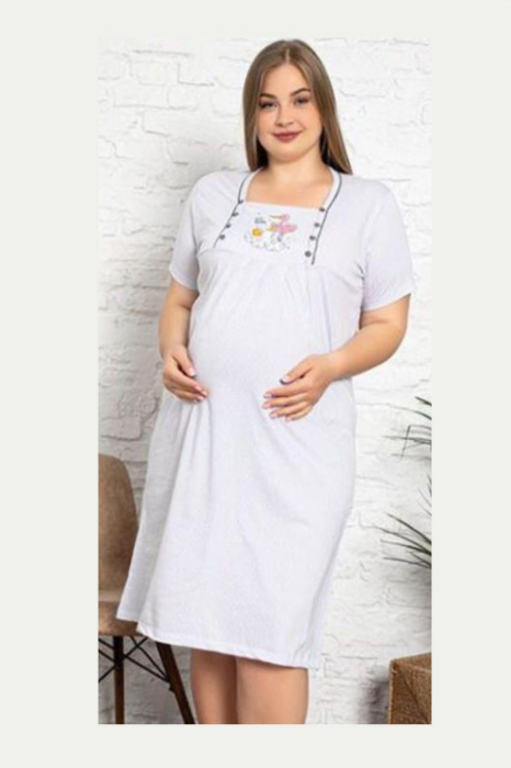 Camasa de noapte gravida, deschidere nasturi pentru alaptat, bumbac, Hello Baby [5]