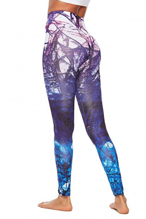 Colanti dama lycra, talie inalta, elastici, imprimeu Abstract, Mov-Roz XS [6]