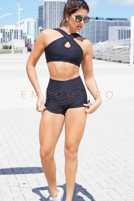 Colanti scurti fitness dama modelatori cu push-up, talie inalta, Negru [4]