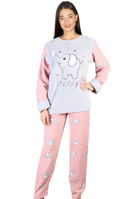Pijama dama cocolino, pufoasa cu imprimeu Elefant, Roz/Gri [1]