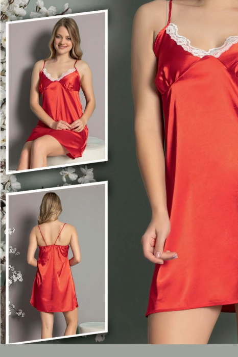 Camasa de noapte dama, tip furou, din satin, Rosu - cadou Valentines Day [3]